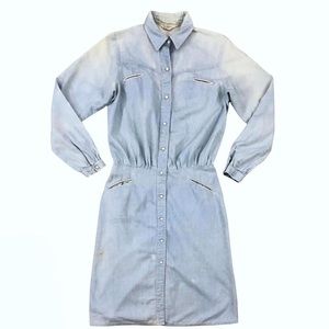 VTG 70s Western Pearl Snap Denim Shirt Dress